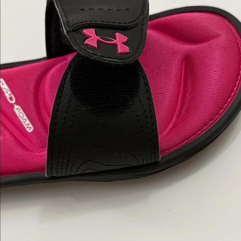 New Under Armour Slide Sandals Girls Youth 1Y Kids Black Hot Pink Foam Ignite